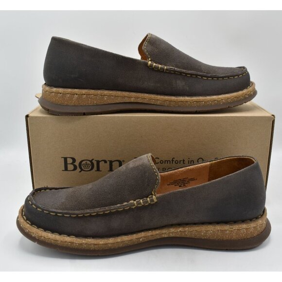 Born Mens Size 11.5 Baylor Dark Grey Distressed Suede Slip On Loafers Shoes - Picture 4 of 11